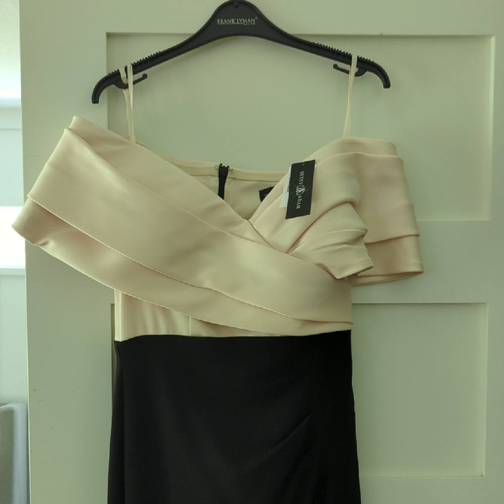 Elegant One-Shoulder Black and Cream Dress